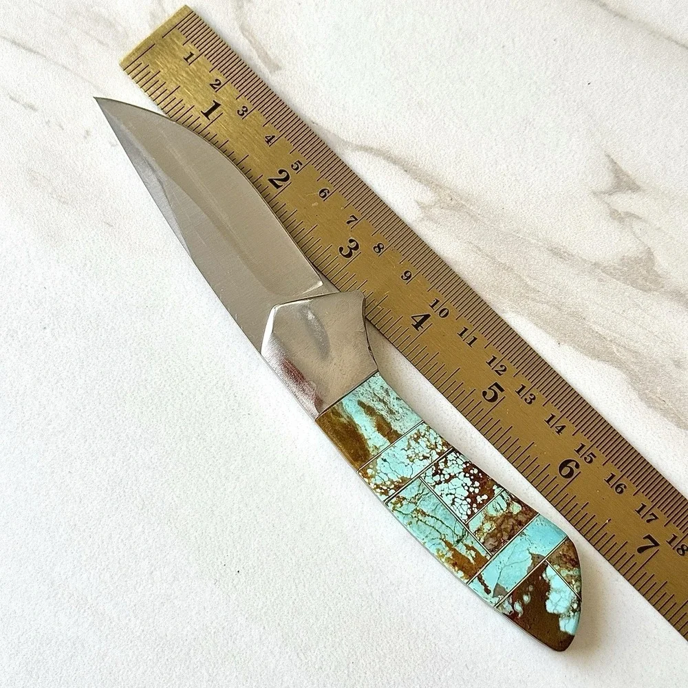 Native Amer Navajo Hunting Knife Number 8 Turquoise Francisco Drop Point Mosaic2